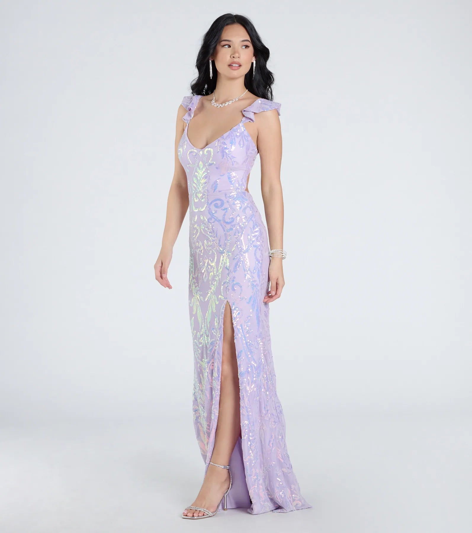 Estella V-Neck Column Long Sequin Formal Dress