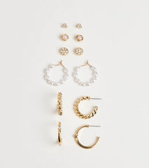 Trendy Glam Rhinestone And Pearl Earrings Set